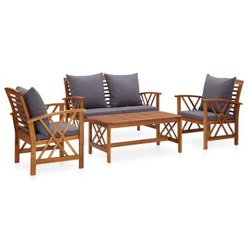 vidaXL 4-delige Loungeset met kussens massief acaciahout, Verzenden, Nieuw, Loungeset