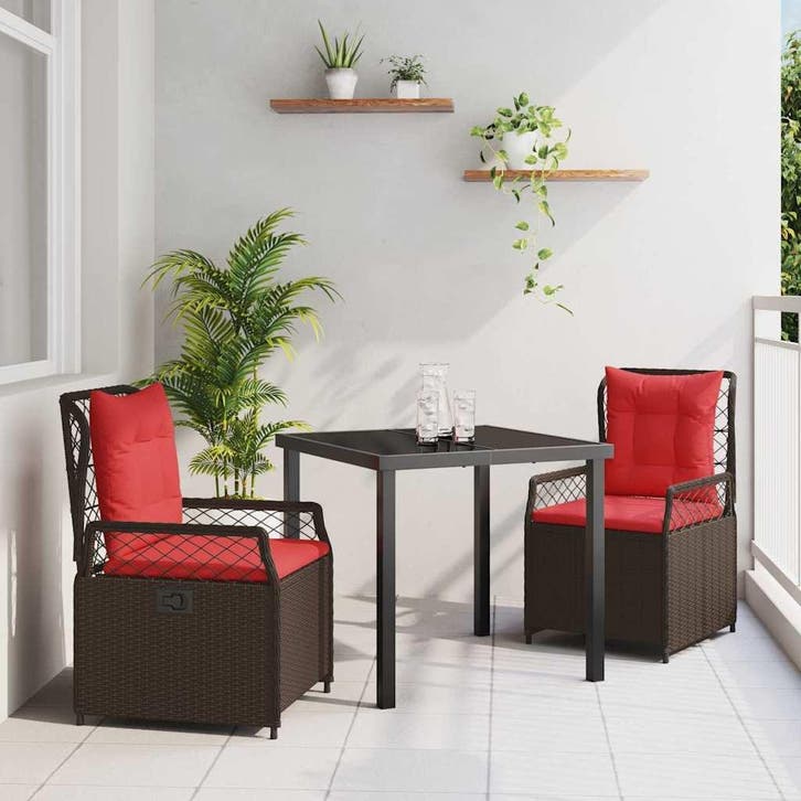 vidaXL Tuin Eettafel Set 3 pcs Bruin poly rattan, Tuin en Terras, Tuinsets en Loungesets, Nieuw, Verzenden