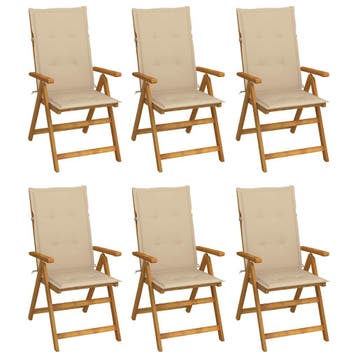 vidaXL Inklapbare stoelen 6 st met kussens massief, Verzenden, Nieuw