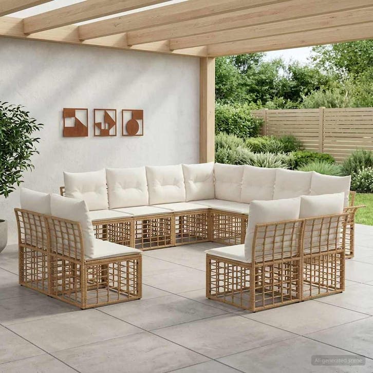 vidaXL Buiten bank set 11 pcs Natuurlijk en Crème Wit, Tuin en Terras, Tuinsets en Loungesets, Nieuw, Verzenden