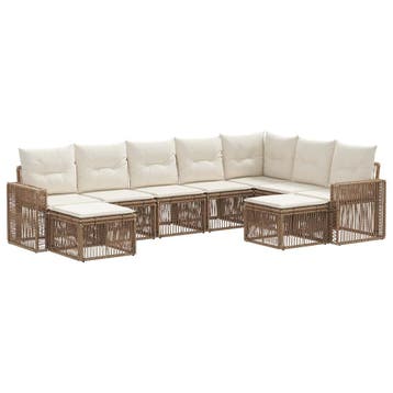vidaXL Tuinbank Set 9 pcs Beige en Crème Wit poly rattan, Verzenden, Nieuw