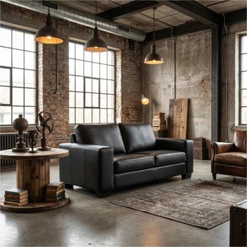 Leren bank Enjoy - 2 zits - Hermes Nero (zwart) - Poten, Antiek en Kunst, Ophalen of Verzenden