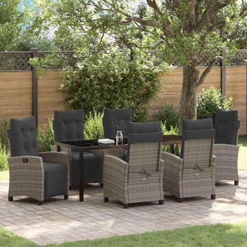 vidaXL Tuin Eettafel Set 7 st Grijs poly rattan, Verzenden