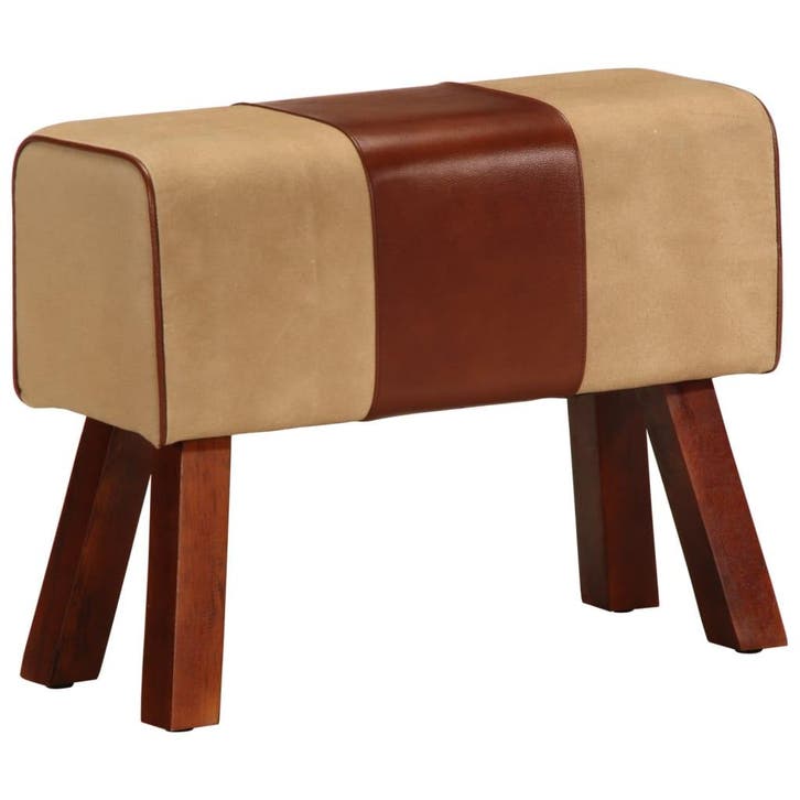 vidaXL Bankje turnbok 58 cm echt leer en massief mangohout, Huis en Inrichting, Stoelen, Nieuw, Verzenden