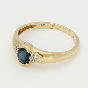 Bague - 18 carats Or jaune - Diamant - Saffier, Handtassen en Accessoires, Nieuw