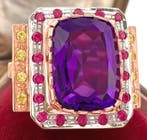 Zonder minimumprijs - Ring - 9 kt. Roségoud, Zilver Amethist, Nieuw