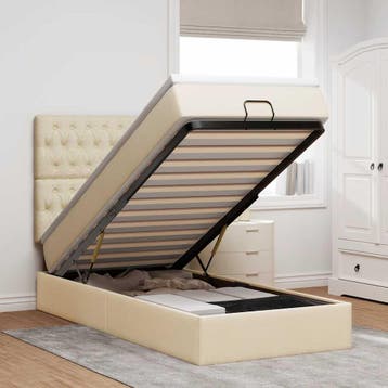 vidaXL Bed poef met matras en LEDs 90x200 cm stof, Verzenden, Nieuw