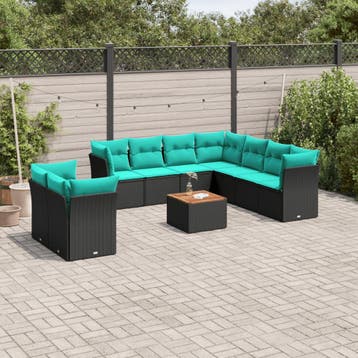 vidaXL 11-delige Loungeset met kussens poly rattan zwart, Verzenden, Nieuw, Loungeset