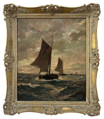 Albert Lahde (1869–1940) - Marina con velieri nel mare