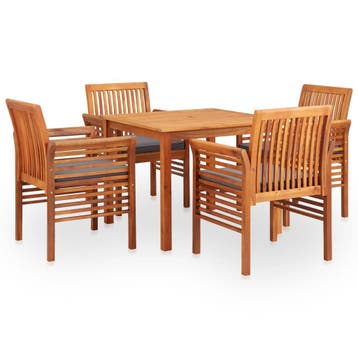 vidaXL 5-delige Tuinset met kussens massief acaciahout, Tuin en Terras, Verzenden, Nieuw, Tuinset