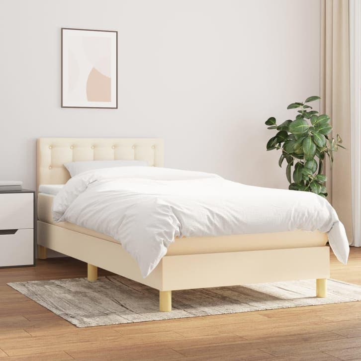 vidaXL Boxspring met matras stof crèmekleurig 90x200 cm, Maison & Meubles, Chambre à coucher | Lits, Envoi
