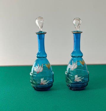 Legras - Karaf (2) - Glas - Zeldzaam Kobaltblauw