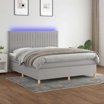 vidaXL Boxspring met matras en LED stof lichtgrijs 160x200, Maison & Meubles, Verzenden