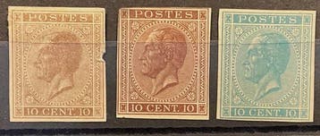 België 1865/1866 - Leopold I in profiel : Proefdrukken van, Timbres & Monnaies