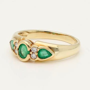 Bague - 14 carats Or jaune Émeraude - Diamant, Bijoux, Sacs & Beauté