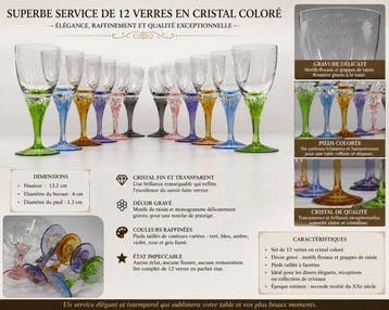 Service à boisson (12) - Cristal - Service de 12 verres, Antiquités & Art