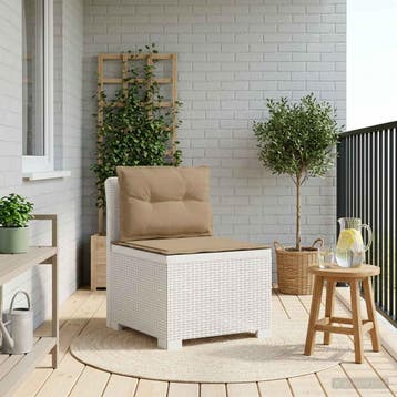 vidaXL Eén-zits Tuin Sofa met Kussens Rieten Look PP Wit, Verzenden, Nieuw
