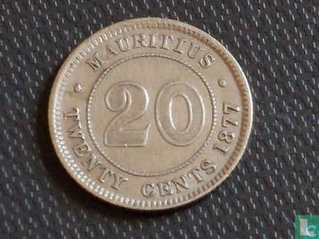 Mauritius 20 cent 1877 (geribbelde rand), Postzegels en Munten, Munten | Afrika, Verzenden, Overige landen, Losse munt, Goud
