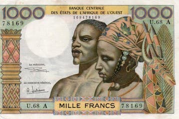 1 000 Francs B C E A O Westafrikanische Staaten Elfenbein..., Verzenden, België