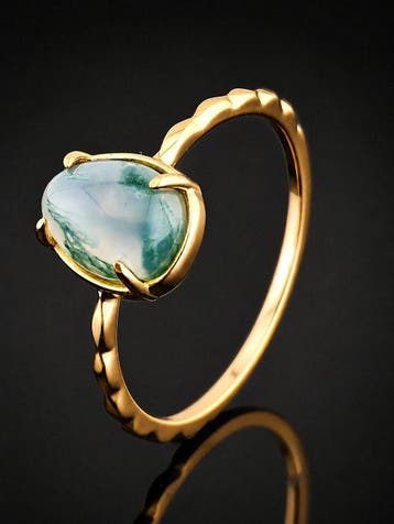 Bague en agate mousse verte - Argent sterling 925 - Bijoux