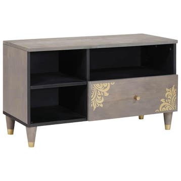 vidaXL TV Kast met lade Grijs 80 x 33 x 46 cm Massief Mango, Huis en Inrichting, Woonaccessoires | Cd- en Dvd-rekken, Verzenden