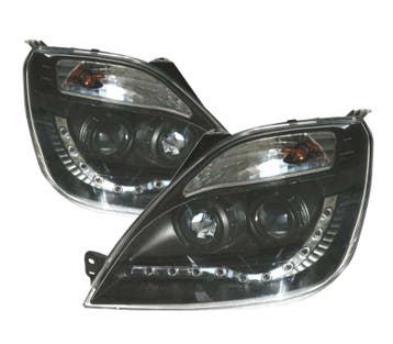 PHARES FORD FIESTA 02-05 FEUX DIURNES FOND NOIR, Verzenden