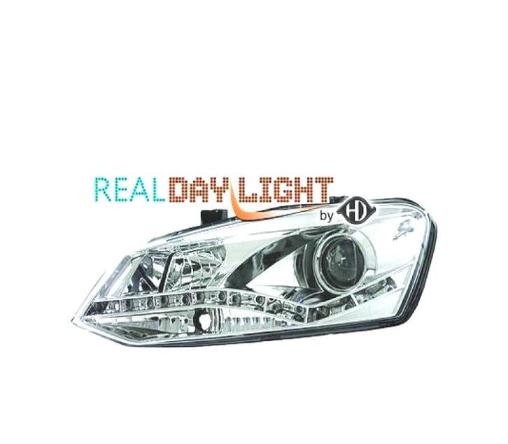 Phares Pour Volkswagen Vw Polo 3 5 Trg. 10-14 Drl Chromé, Auto-onderdelen, Verlichting, Verzenden
