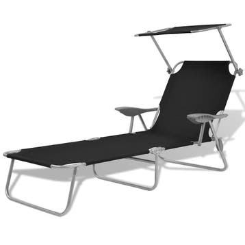 vidaXL Ligbed met luifel staal zwart, Tuin en Terras, Verzenden, Nieuw
