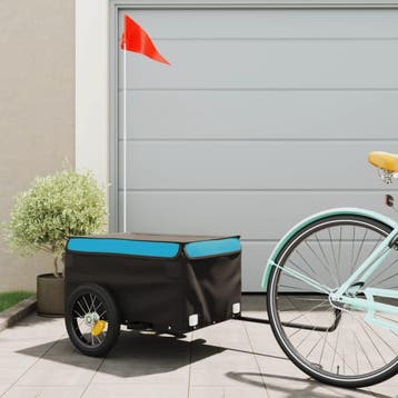 vidaXL Fietstrailer 30 kg ijzer zwart en blauw, Verzenden, Nieuw