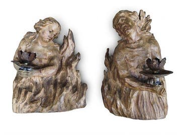 (Naples XVII / XVIII) - sculptuur, Paire de porte-torcheres