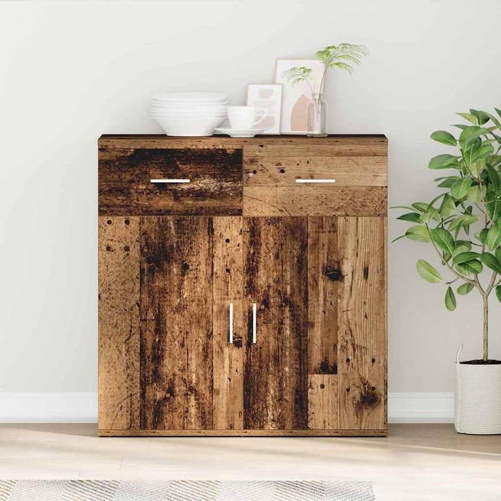 vidaXL Dressoir met lade Oudhout 78 x 38 x 80 cm Bewerkt, Huis en Inrichting, Kasten | Dressoirs, Nieuw, Verzenden