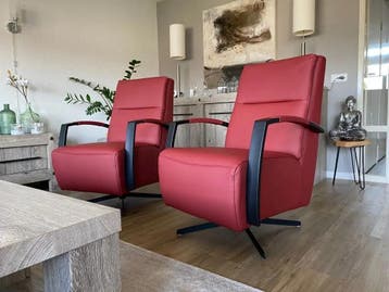 Set van 2 leren draaifauteuils met schotelvoet - rood leer, Ophalen of Verzenden