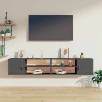 vidaXL Wandkasten 2 st 80x30x30 cm massief grenenhout grijs, Huis en Inrichting, Kasten | Wandmeubels, Verzenden, Nieuw
