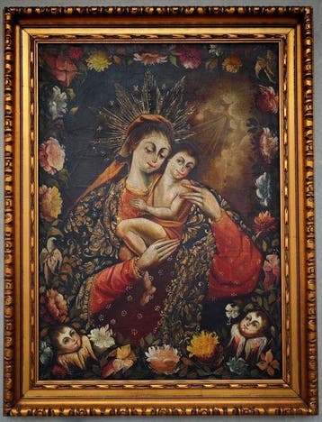 École de Cuzco (XVIII-XIX) - Vierge à l’Enfant entourée de