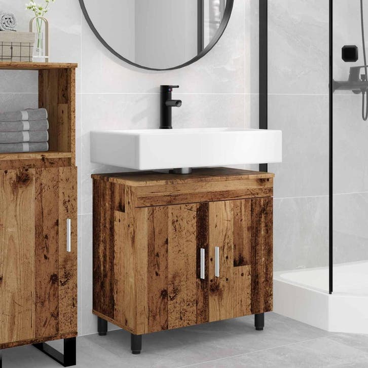 vidaXL Badkamer vaniteitsunit Oud hout 60 x 35 x 60 cm, Maison & Meubles, Tables | Coiffeuses, Envoi