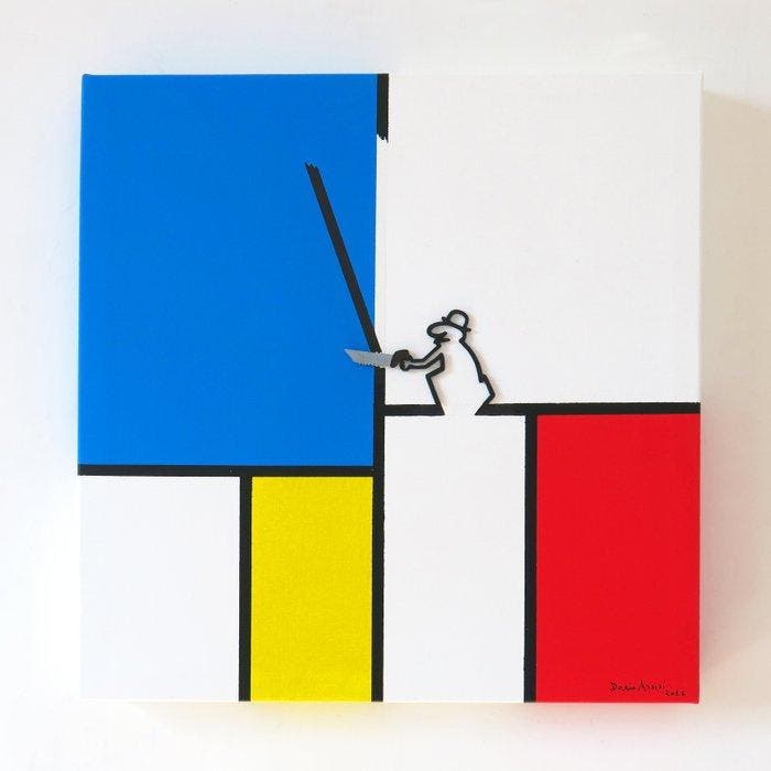 Dario Assisi - La linea di Cavandoli 3d in the Mondrian, Antiek en Kunst, Kunst | Schilderijen | Modern