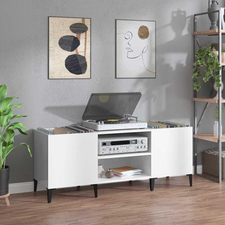 vidaXL Platenkast 121x38x48 cm bewerkt hout hoogglans wit, Maison & Meubles, Armoires | Autre, Envoi