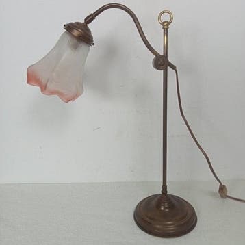 Lampe de bureau - Opaline, Laiton patiné bronze - Lampe
