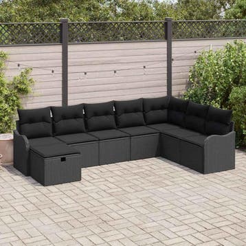 vidaXL Tuinbank Set 8 st Zwart poly rattan, Verzenden, Nieuw