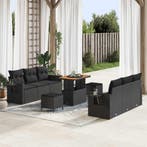 vidaXL Tuinbank Set 9 pcs Zwart Poly rattan en gepoedercoat, Verzenden, Nieuw
