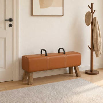 vidaXL Bank Bruin 110 x 30 x 45 cm Echt Leer, Verzenden, Nieuw