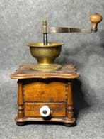 Koffiemolen - Hout, Messing, Porselein - Antieke koffiemolen