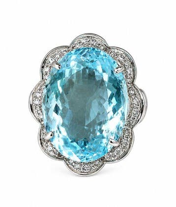 Ring - 18 karaat Witgoud - 20.00ct. tw. Aquamarijn - Diamant, Nieuw