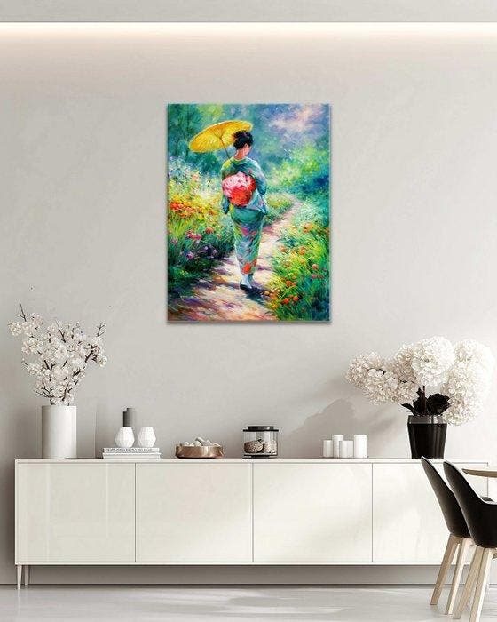 Stefano - Garden Path in Bloom, Antiek en Kunst, Kunst | Schilderijen | Modern