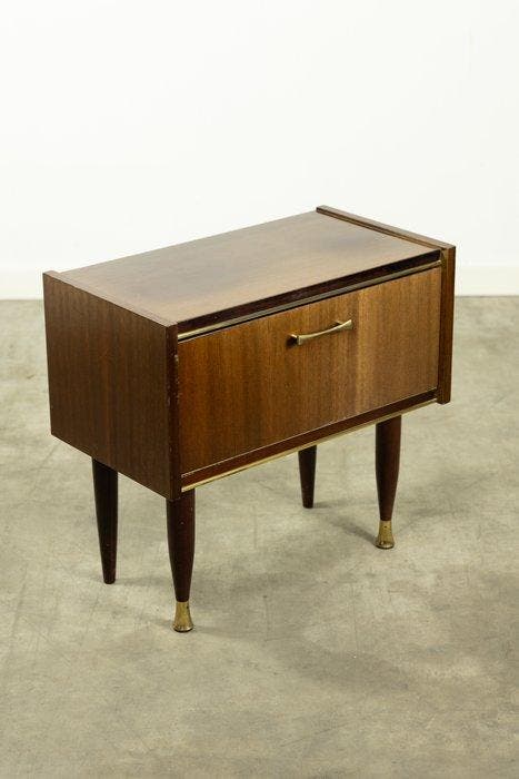 Table de chevet - Acajou, Laiton - Table de chevet vintage, Antiquités & Art, Art | Objets design