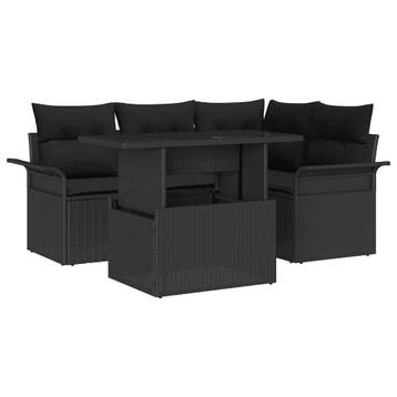 vidaXL Tuinbank Set 5 st Zwart [Synthetisch]: Poly Riet, Verzenden, Nieuw