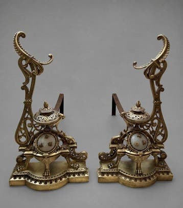 Accessoire de cheminée (2) - Bronze, Fer forgé - chenets