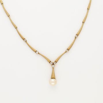 Ketting - 14 karaat Geel goud Parel - Diamant