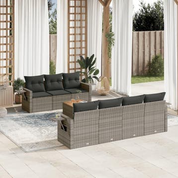 vidaXL 8-delige Loungeset met kussens poly rattan grijs, Verzenden, Nieuw, Loungeset