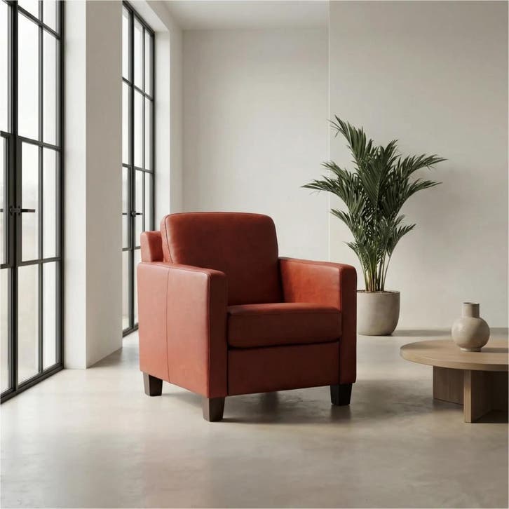 Leren fauteuil Smart - Vintage Burgundy (rood) - Poten hout, Huis en Inrichting, Fauteuils, 50 tot 75 cm, 75 tot 100 cm, Nieuw